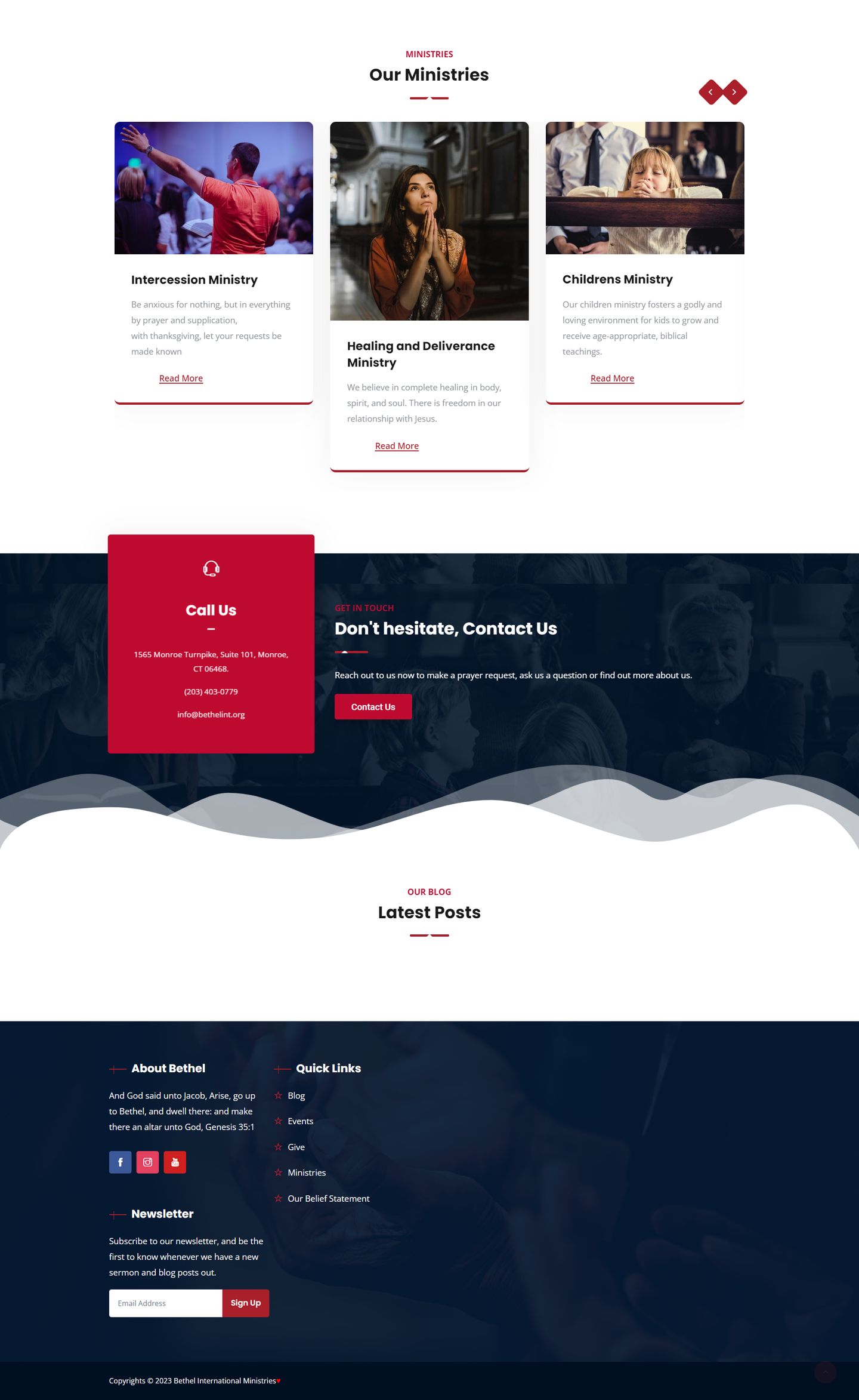 Bethel International Homepage page shown in a desktop frame