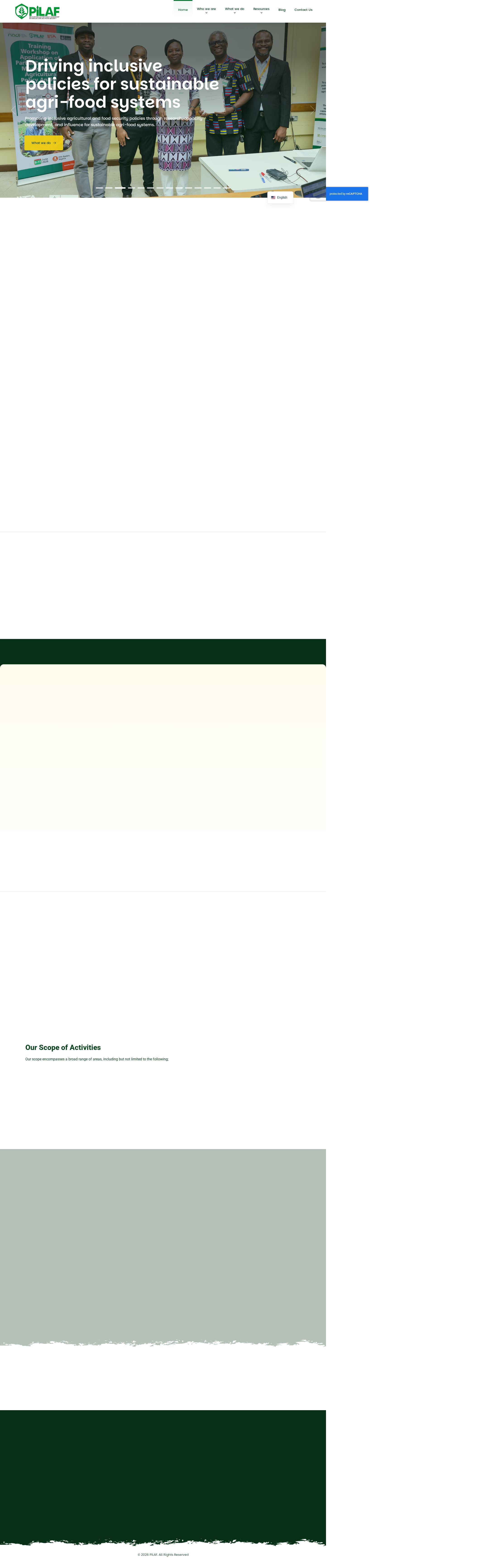 PiLAF Homepage page shown in a desktop frame