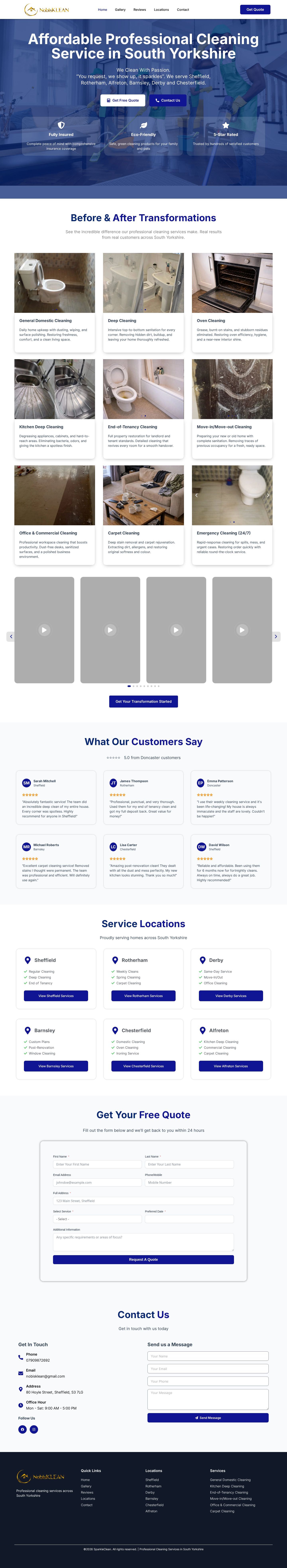 NobisKlean Cleaning Service Homepage page shown in a desktop frame